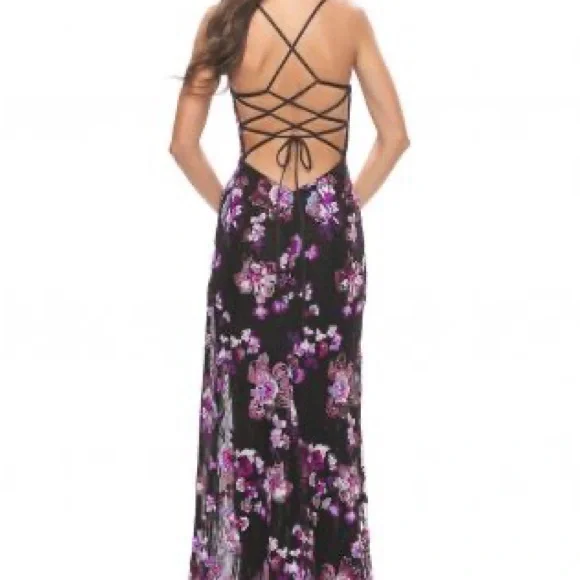 Black Prom Dress with Sequin Detail by Designer LaFemme